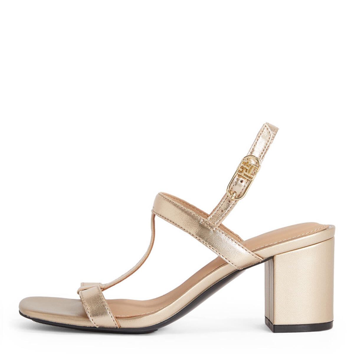 Sandale en cuir métallisé à talon bloc
