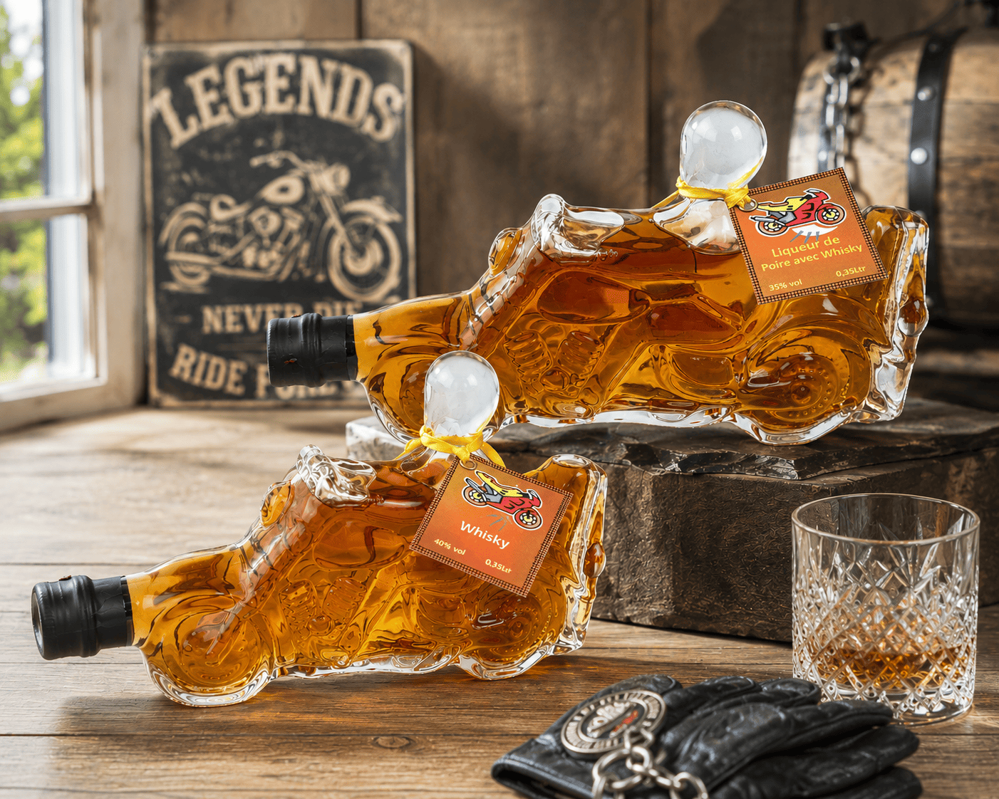 Bouteille de cadeau en forme de moto 0,35 L