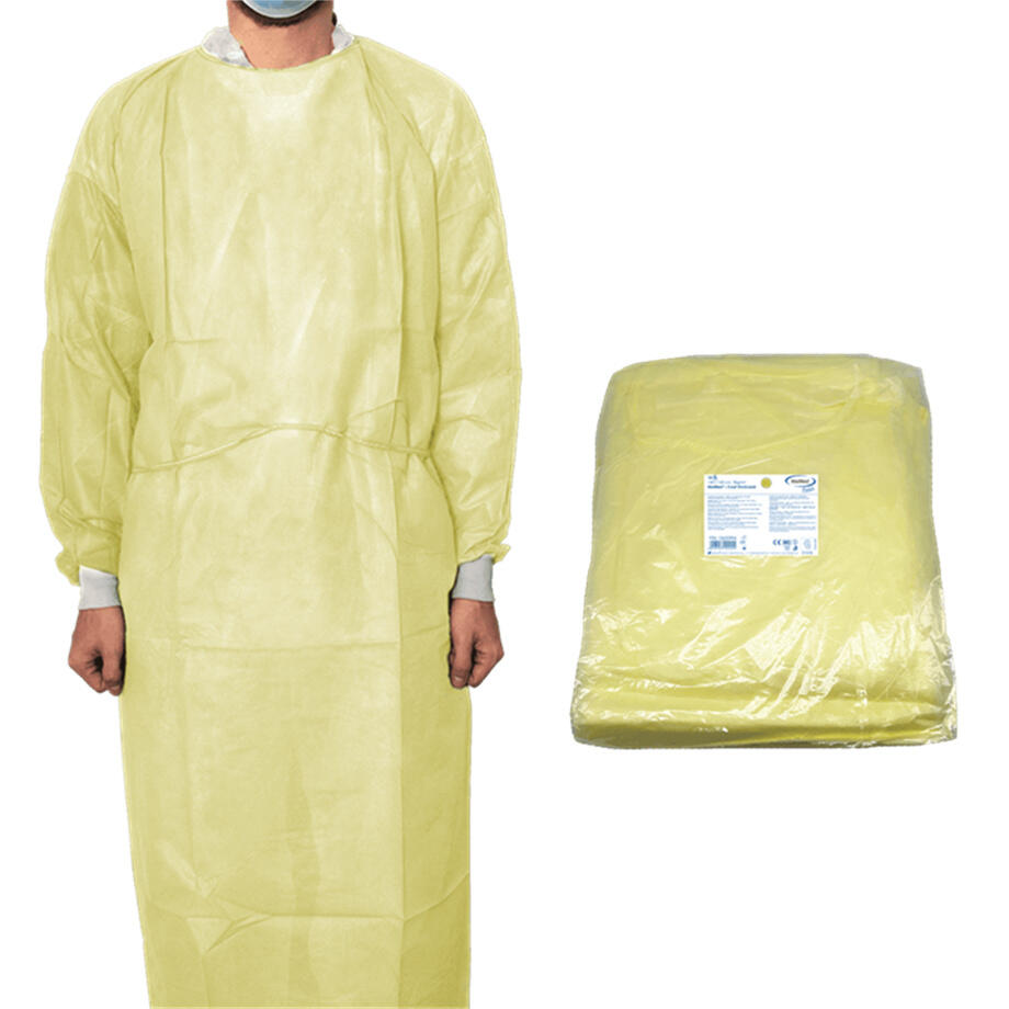 MaiMed-Coat ViruGuard, 140 x 140, non tisse, jaune, avec manchettes tricotees, non sterile