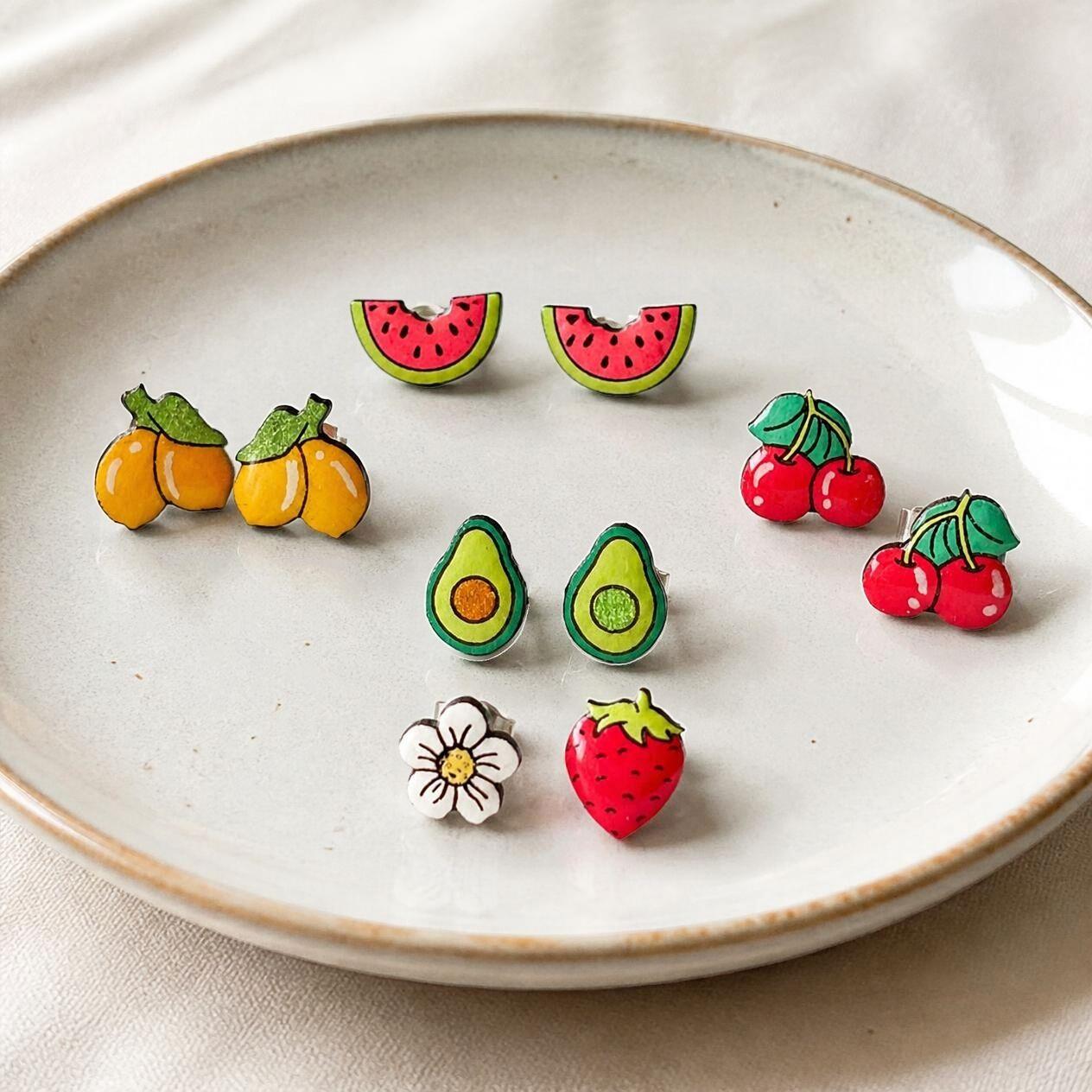 Fruit Stud Earrings | Wooden Handmade Earrings | PinTonik