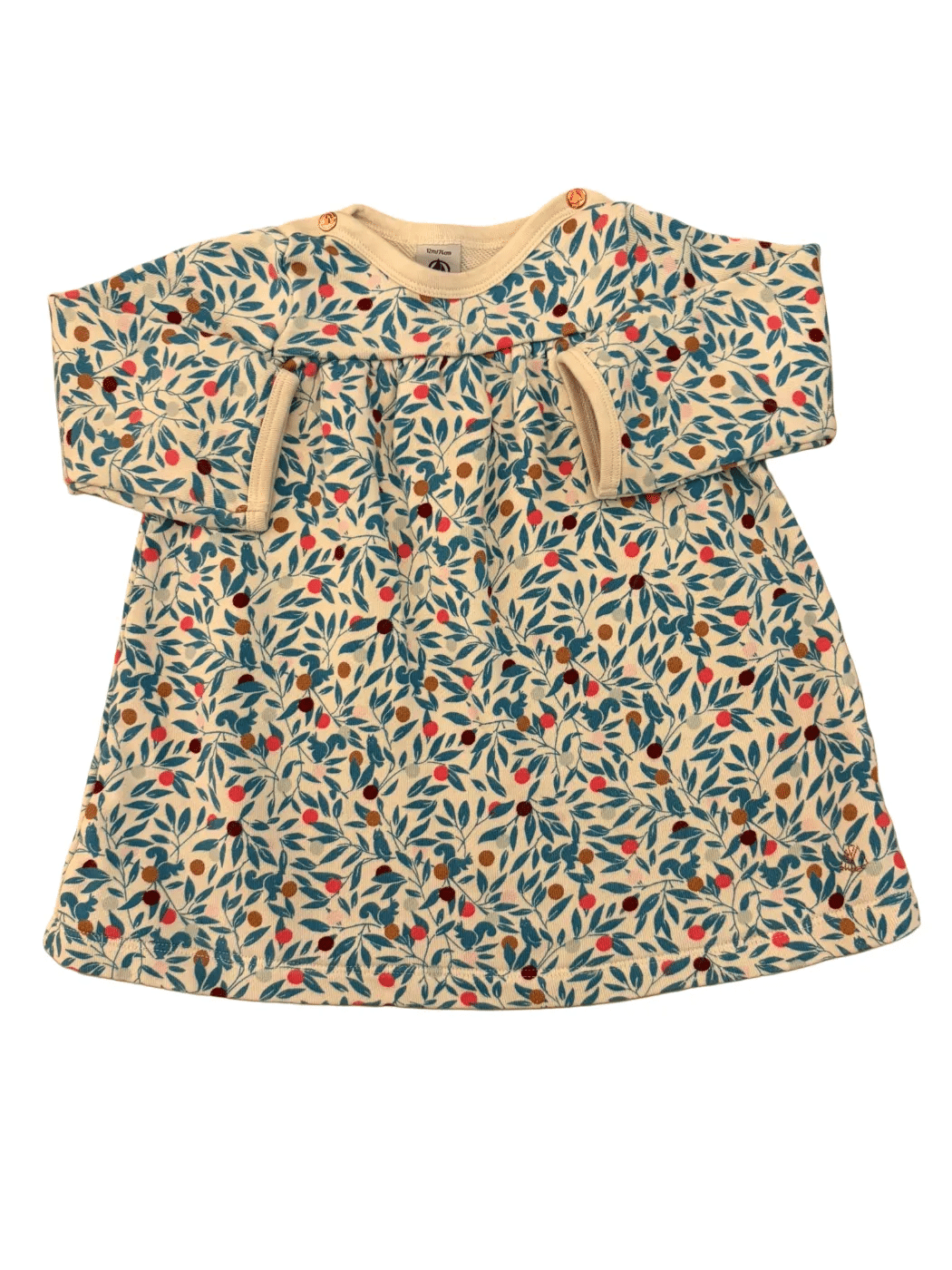 Petit Bateau cremefarbenes Sweatshirtkleid mit Beerenprint (12 Monate)