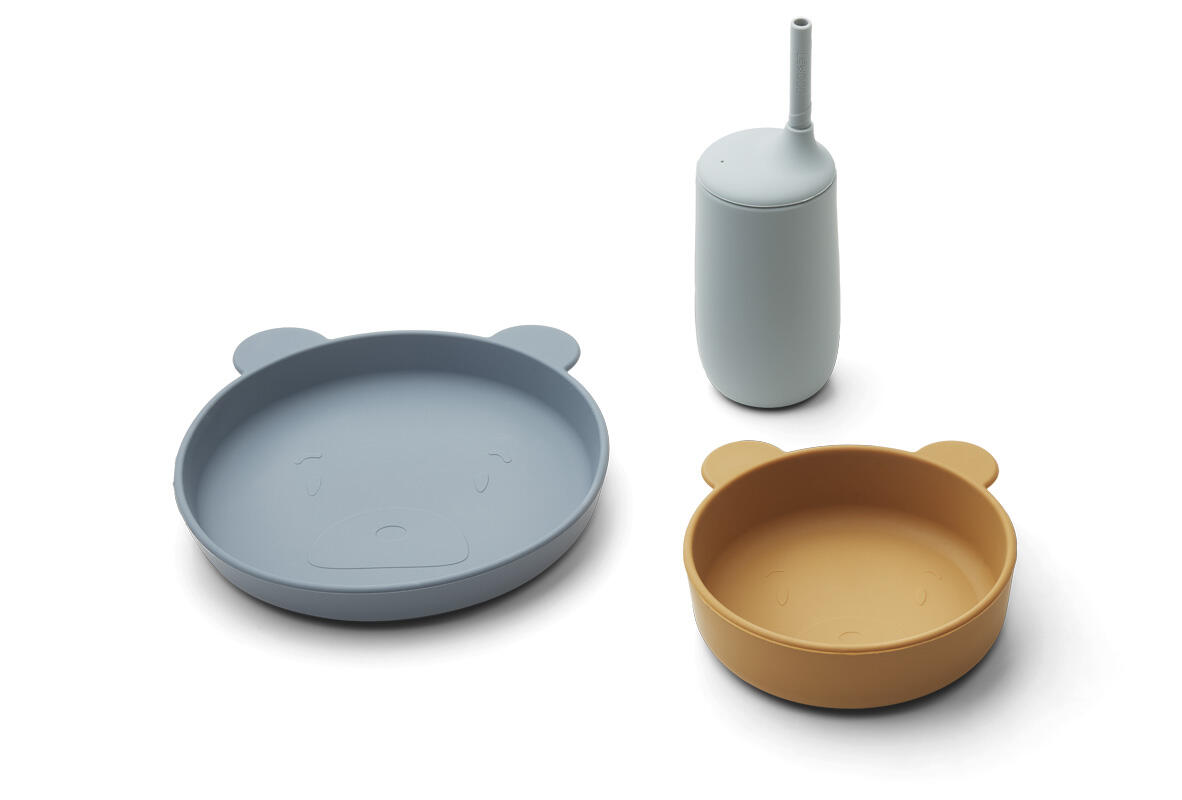 Vaisselle en silicone pour enfants Set Nathan - Mélange bleu ourson