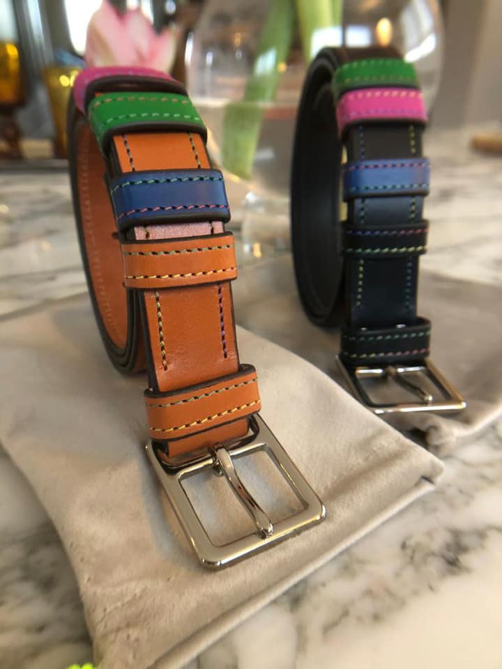 Ceinture arc-en-ciel en cuir de selle noir