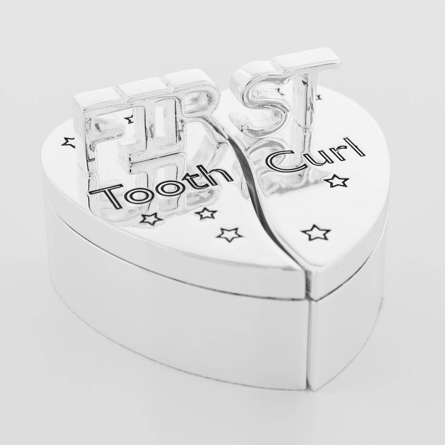 First Curl & First Tooth Heart Keepsake – Silver‑Plated