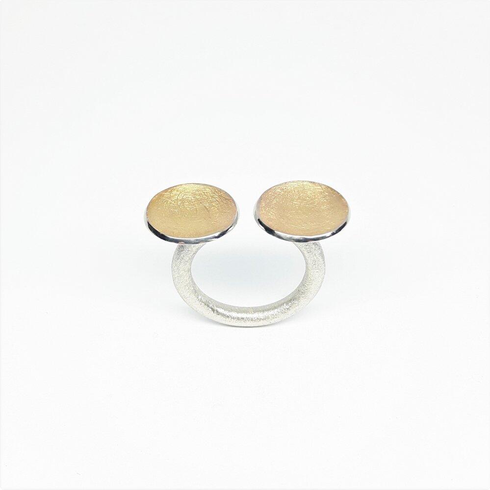 "Twins", ring made of 925 silver and 18kt red gold.