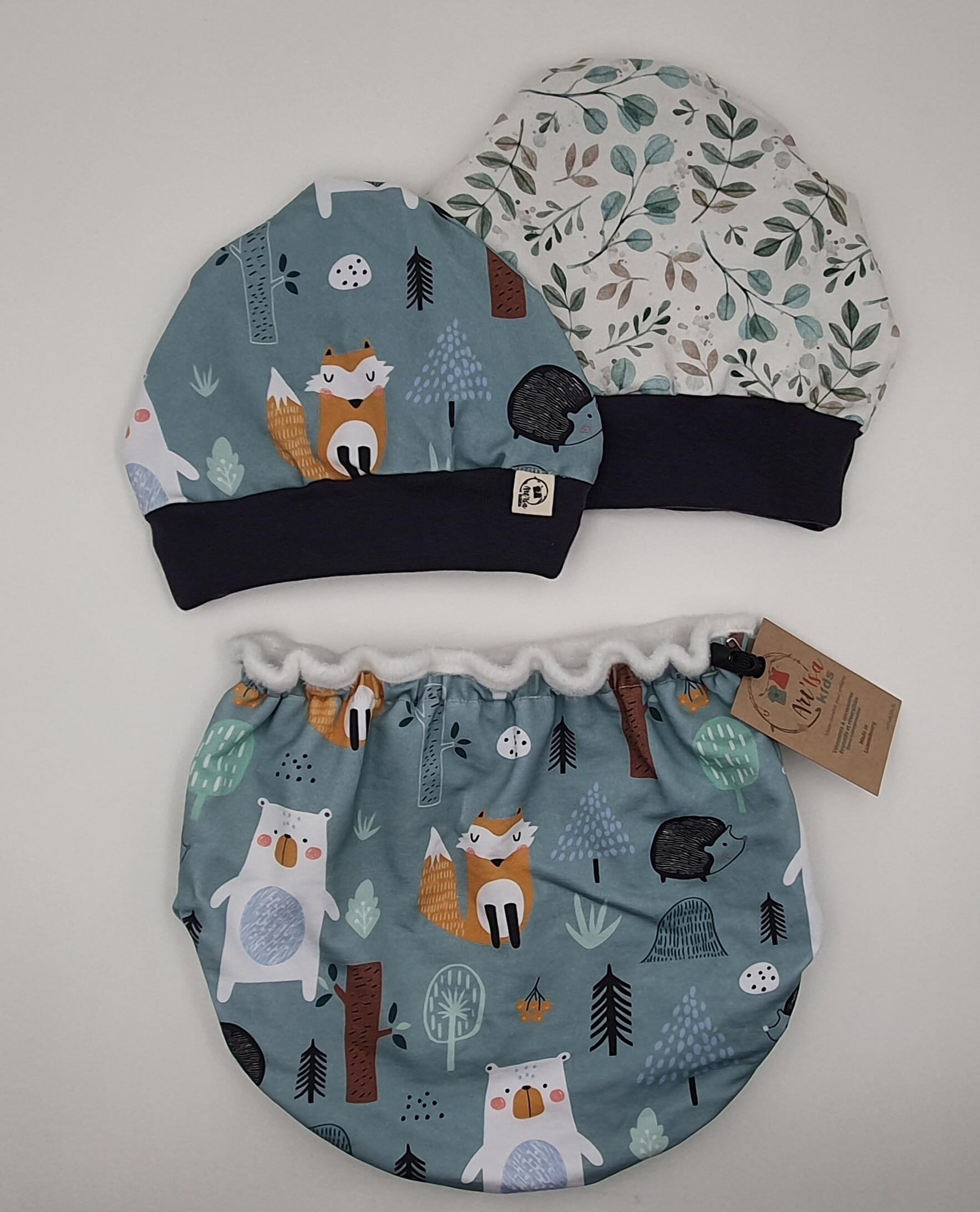 Ensemble bonnet + col "Forêt"
