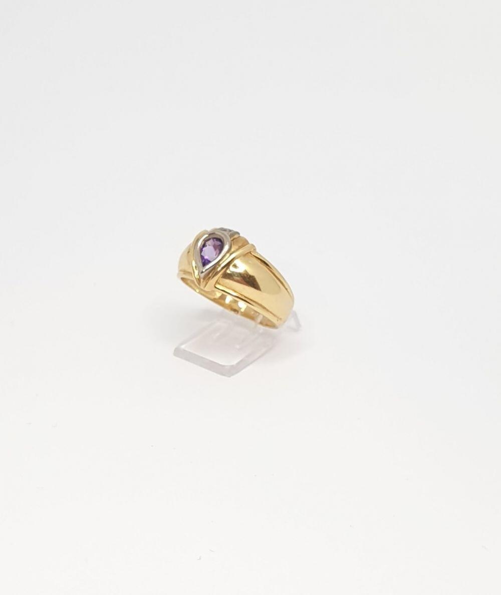 18K Gelbgold- und 18K Weißgoldring mit Amethyst und 0,01 ct natürlichem Diamant