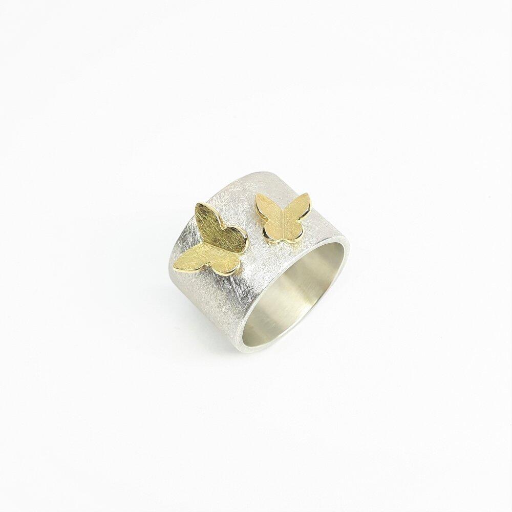 'butterflies', ring made of 925 sterling silver and 18k yellow gold.