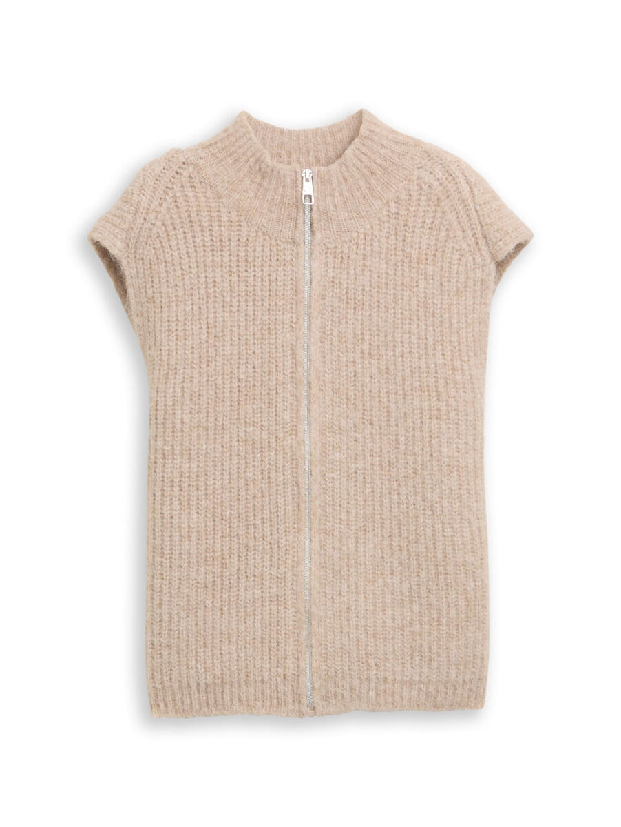 Sweater vest with a stand-up collar.