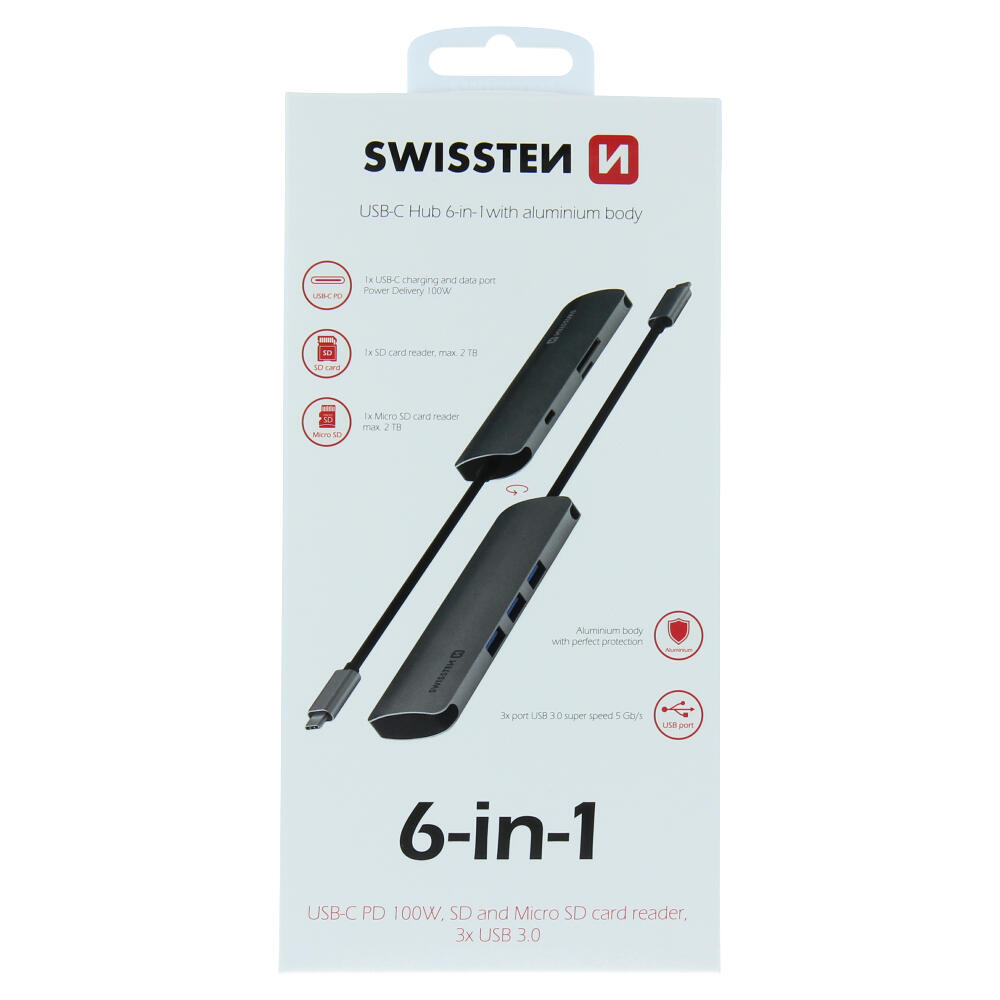 Swissten N SWISSTEN USB-C HUB 6-IN-1 (USB-C PD, 3x USB
