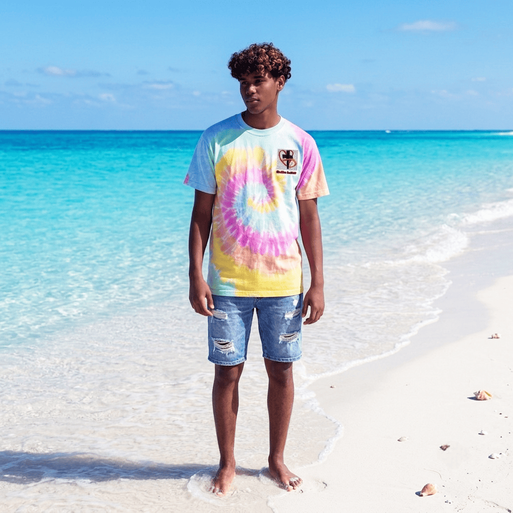 80er-Stil Besticktes Oversize-Batik-T-Shirt: Hipster Dreams