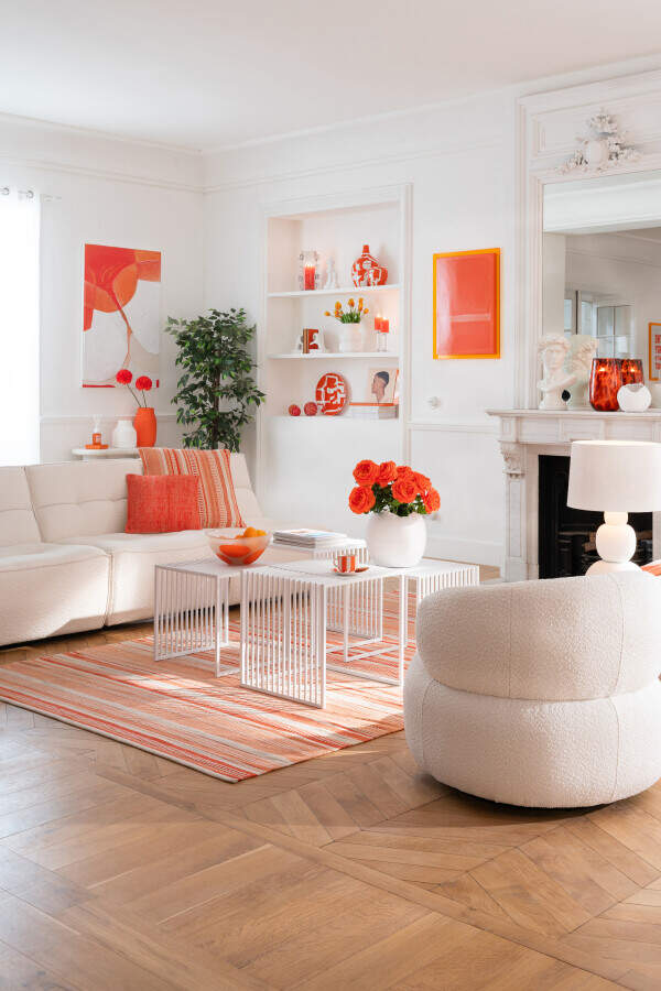 J-Line gestreifte Tagesdecke / Plaid aus Baumwolle - orange und cremeweiss - 130 x 170 cm - Casa Naranja 61918