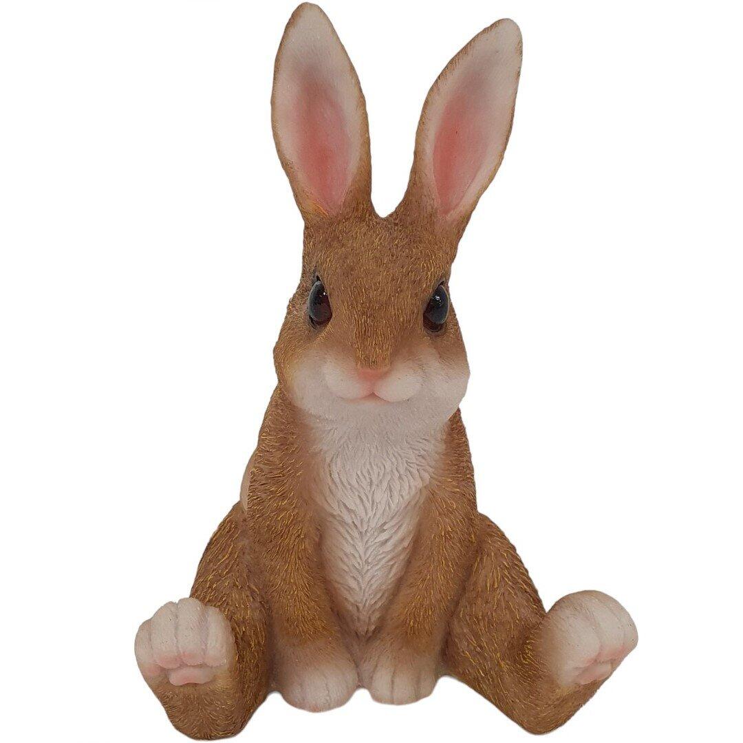 Sitting rabbit decorative figurine, 16 x 11 x 10.5 cm, brown and white.