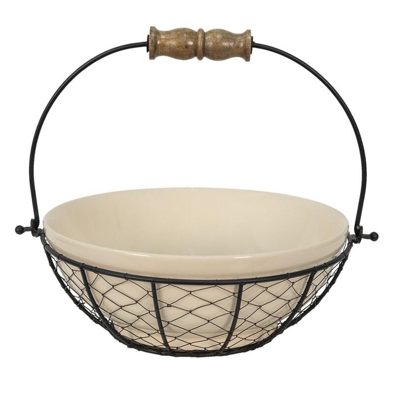 Bol - Saladier blanc dans panier métallique 25 cm 64976