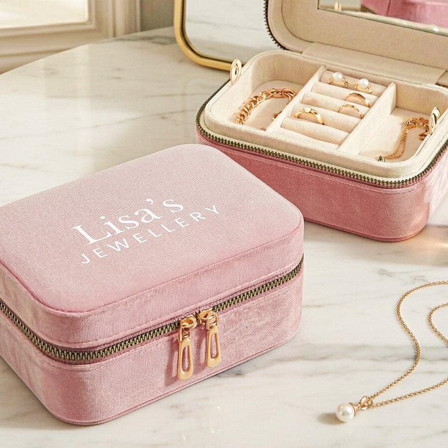 Personalized pink velvet jewelry box: Princess Dreams