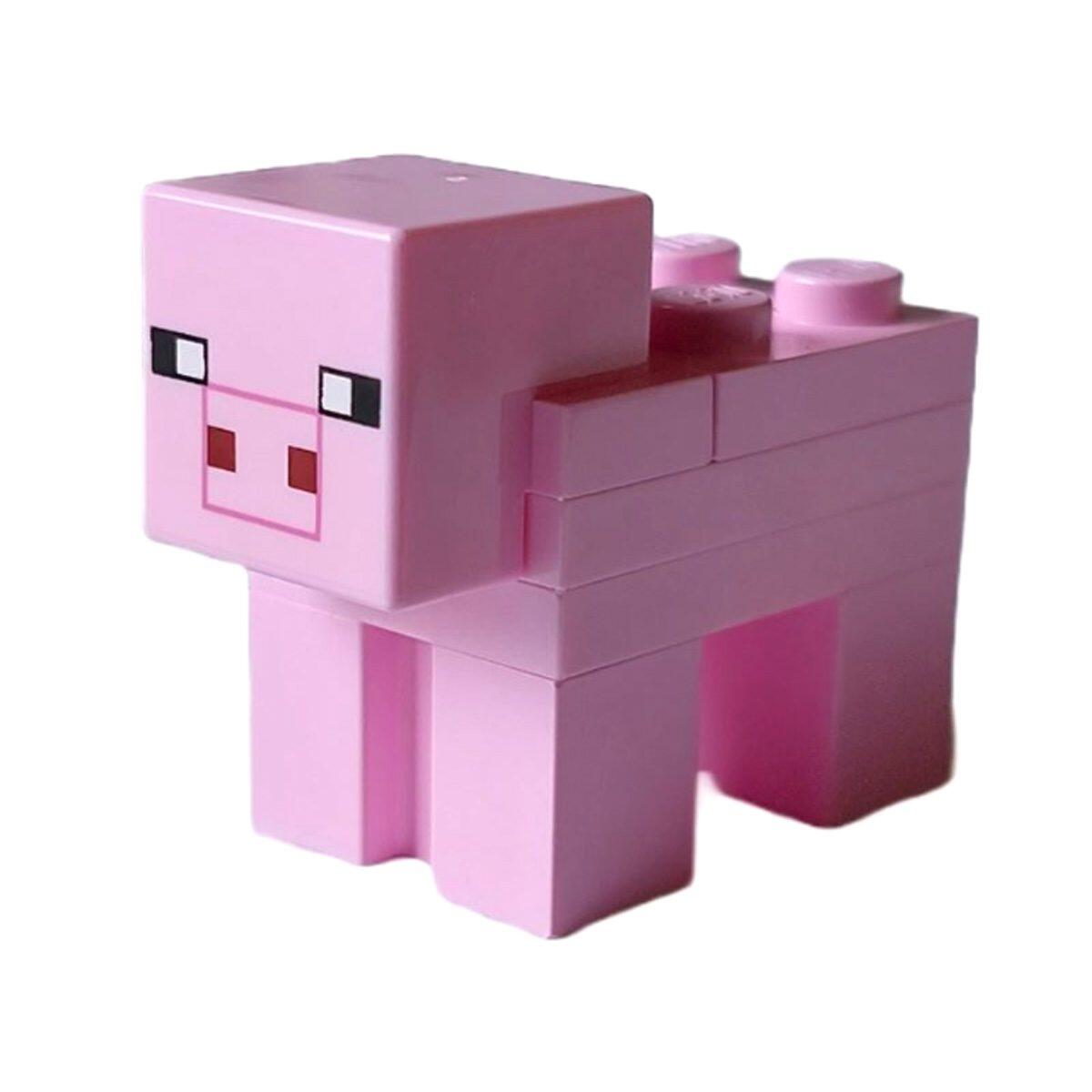Minecraft Pig (Plaque 2 x 2, museau uni avec contour rose foncé) - Construit en briques
