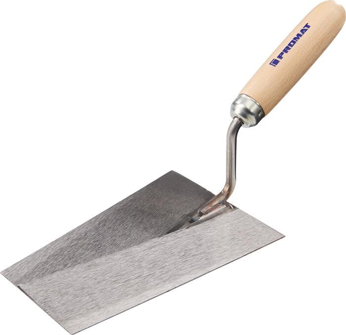 Mason's trowel with ash handle and steel S-shaped neck