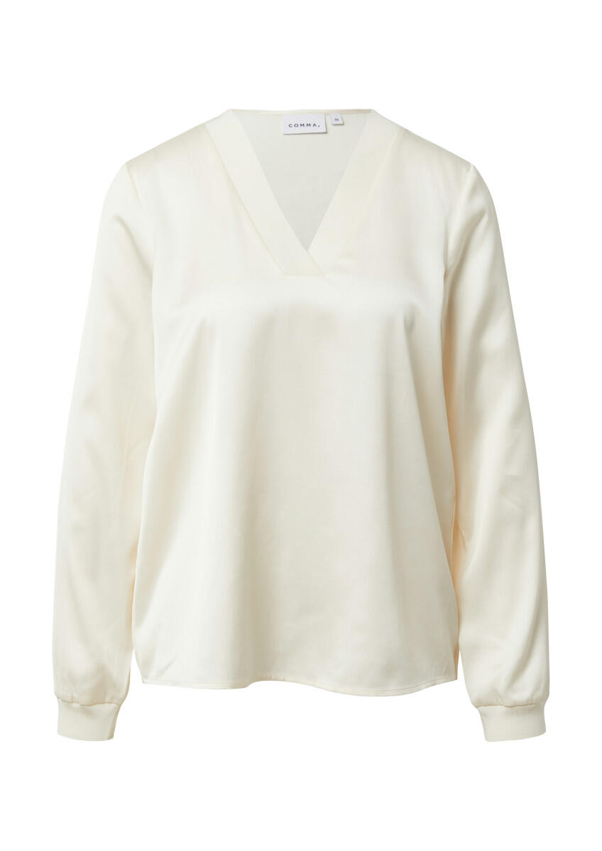 Satinbluse mit V-Ausschnitt und feinen Rippdetails