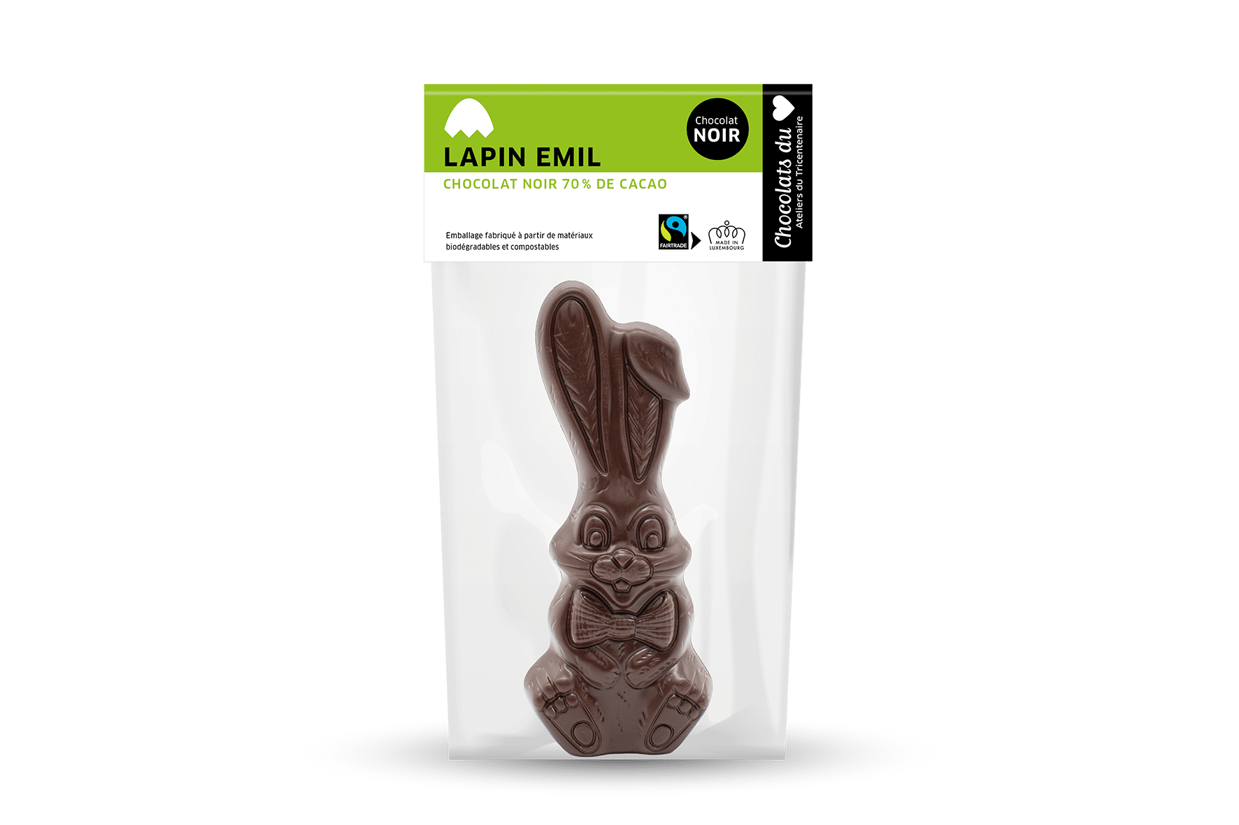 Ostern - Le lapin Emil, Fairtrade-Schokolade 50 g.