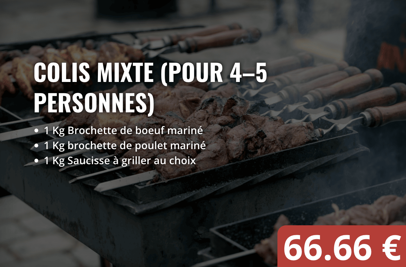 Colis Viande Mixte BBQ (4–5 personnes) - Viande pour barbecue