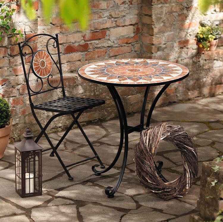 Gartentisch Metall Mosaik 70 cm Bistro outdoor Garten
