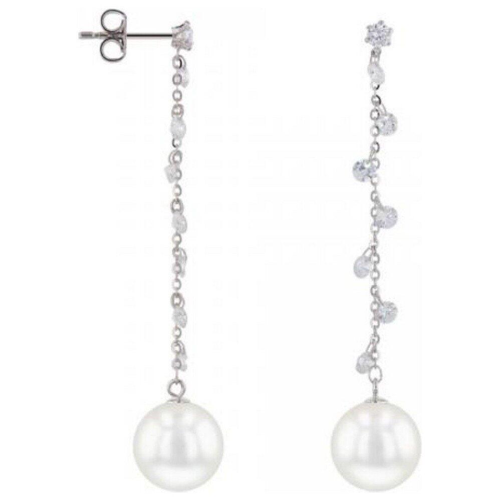 Luna-Pearls - 315.0366 - Earrings - Rhodium-plated sterling silver - Freshwater cultured Ming pearl 11-13mm - Cubic zirconia