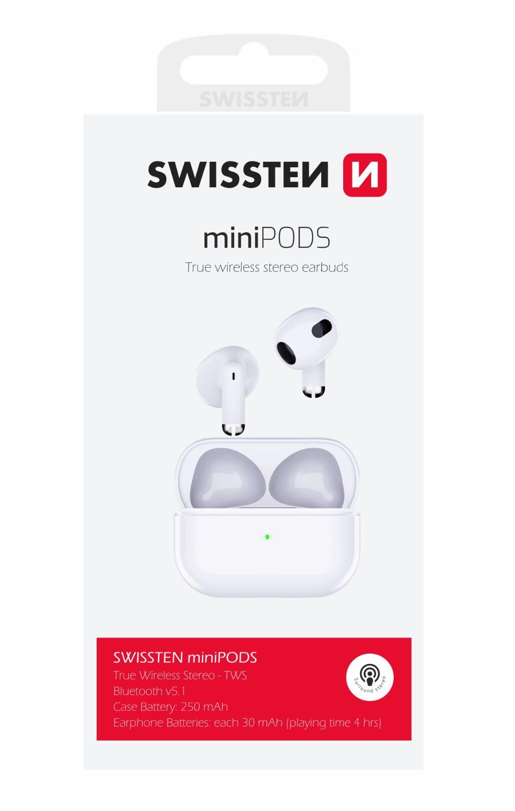 BLUETOOTH TWS EARPHONES SWISSTEN MINIPODS WHITE