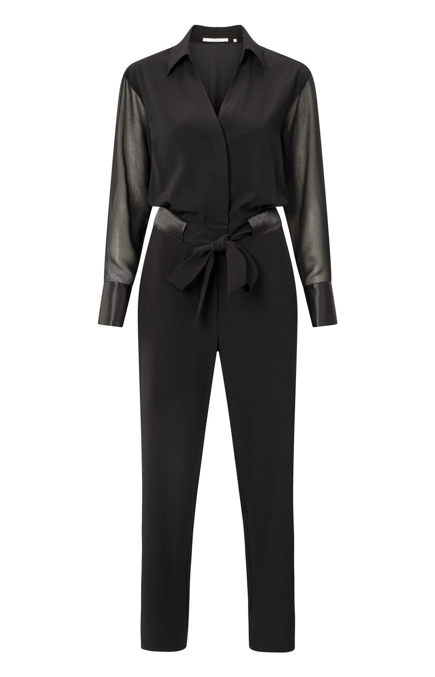 Jumpsuit mit Bindegürtel und langen, transparenten Ärmeln