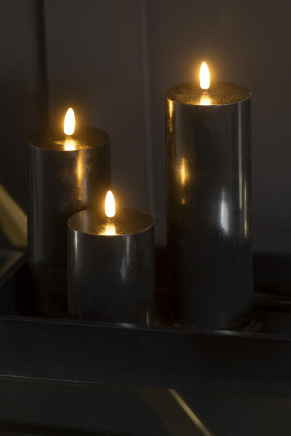 LED wick candle, black, real wax - 15 x 7.5 x 7.5 cm - 35586 866