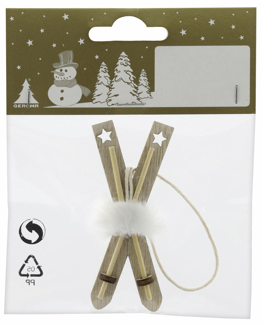 Decorative wooden ski figurine, 8 cm, natural finish, one piece.