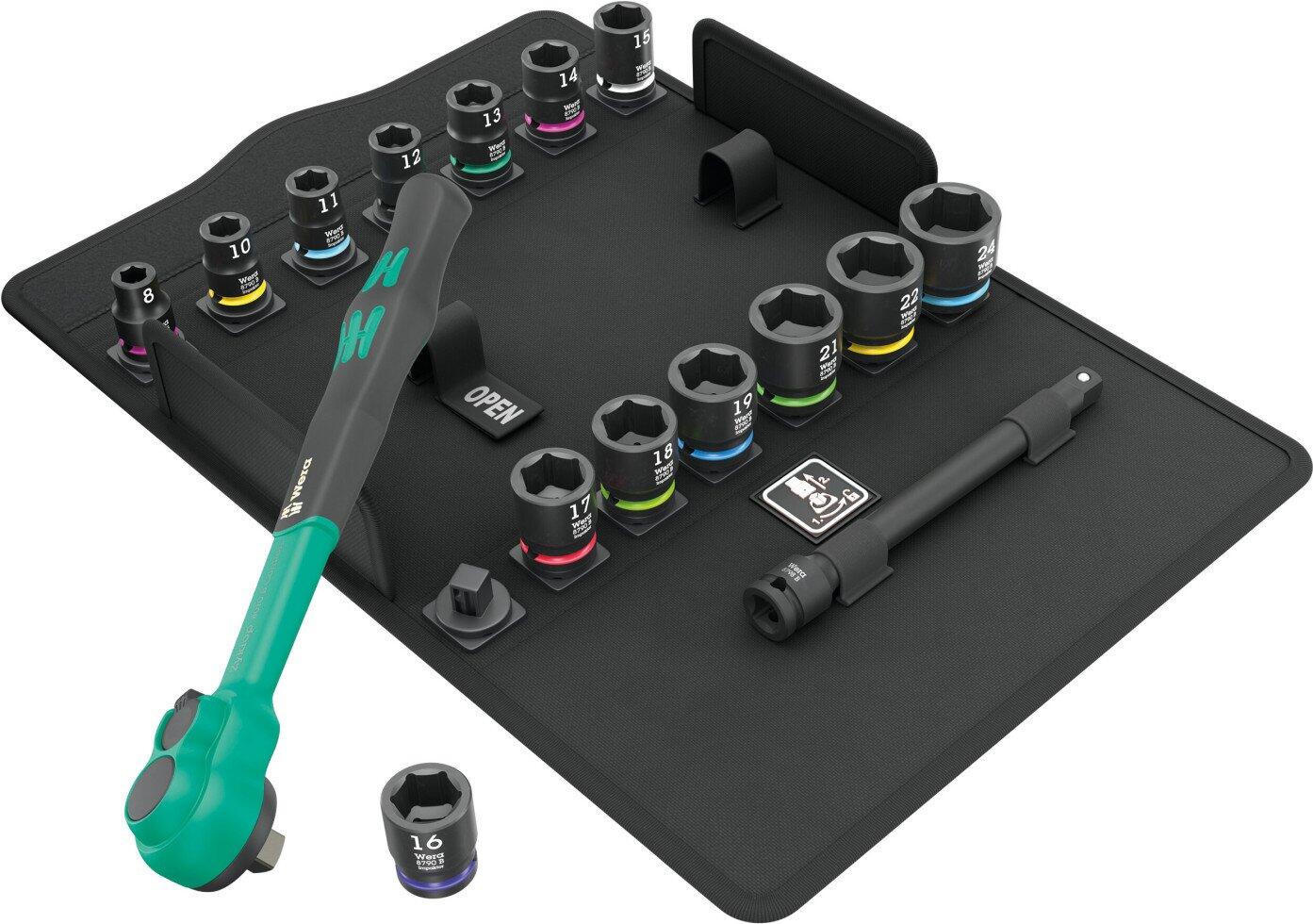 Ensemble de cliquets Wera 8100 SB 12 Zyklop Comfort levier de changement 3/8, 16 pièces