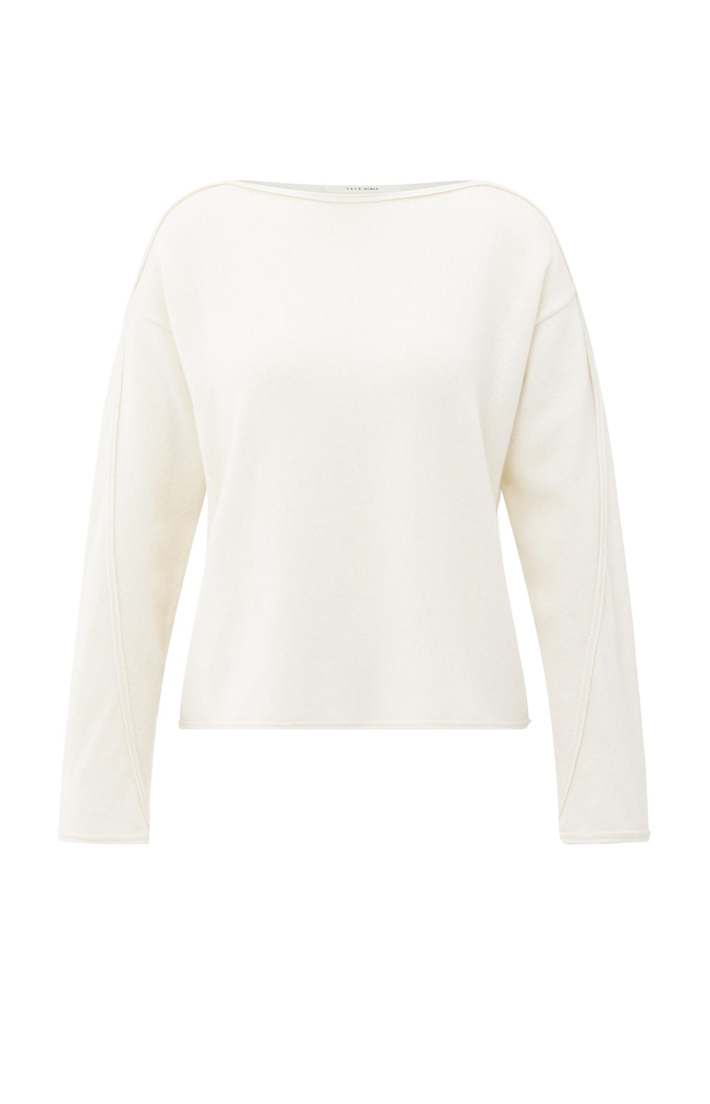 Boat-neck sweater with refined decorative topstitching