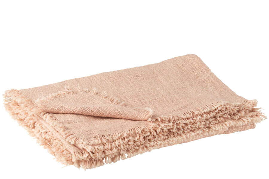 Plaid ou nappe franges - coton - rose clair - 170 x 130 cm 22836