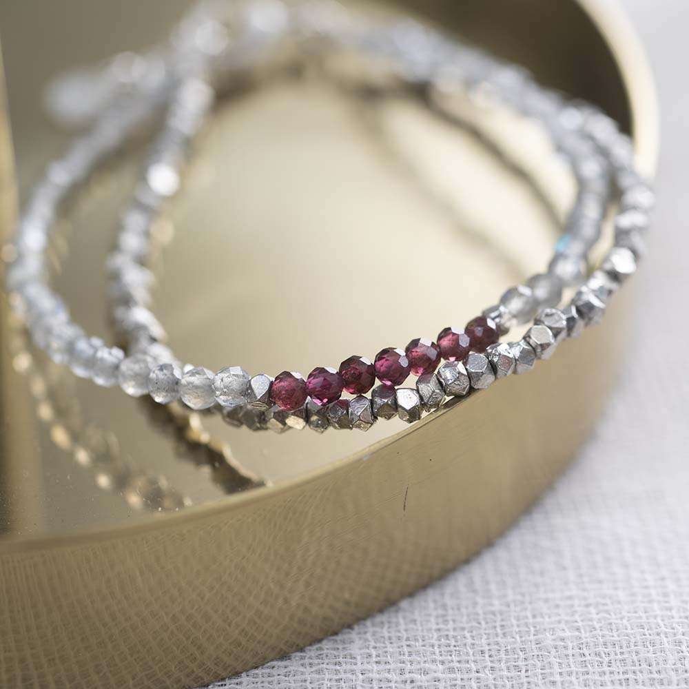 Gracious Labradorite Garnet Silver Bracelet