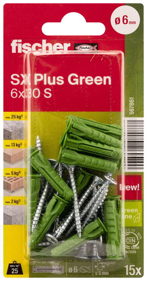 Fischer Spreizdübel mit Schrauben SX Plus Green 6.0 x 30 mm - 15 Stück