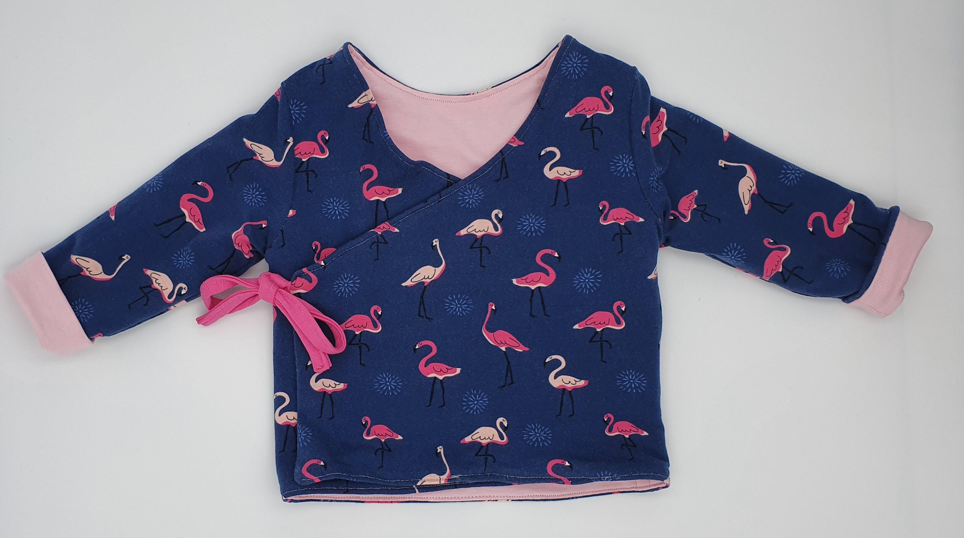 Reversible pink and blue flamingo cardigan 2 sides = 2 looks!