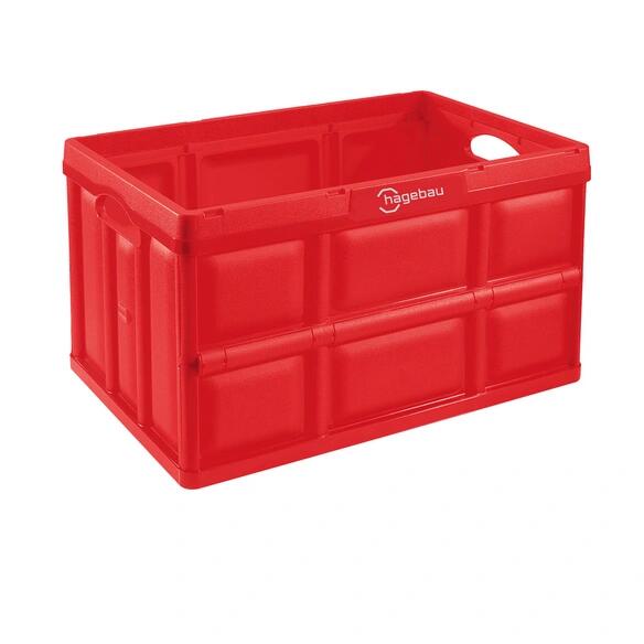 Boîte pliante, dimensions L x H x P : 36 x 29,5 x 53 cm, capacité 46 L, couleur rouge