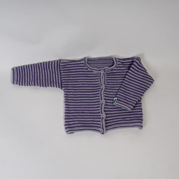 Veste rayée pour bébé en coton biologique, tricotée à la main