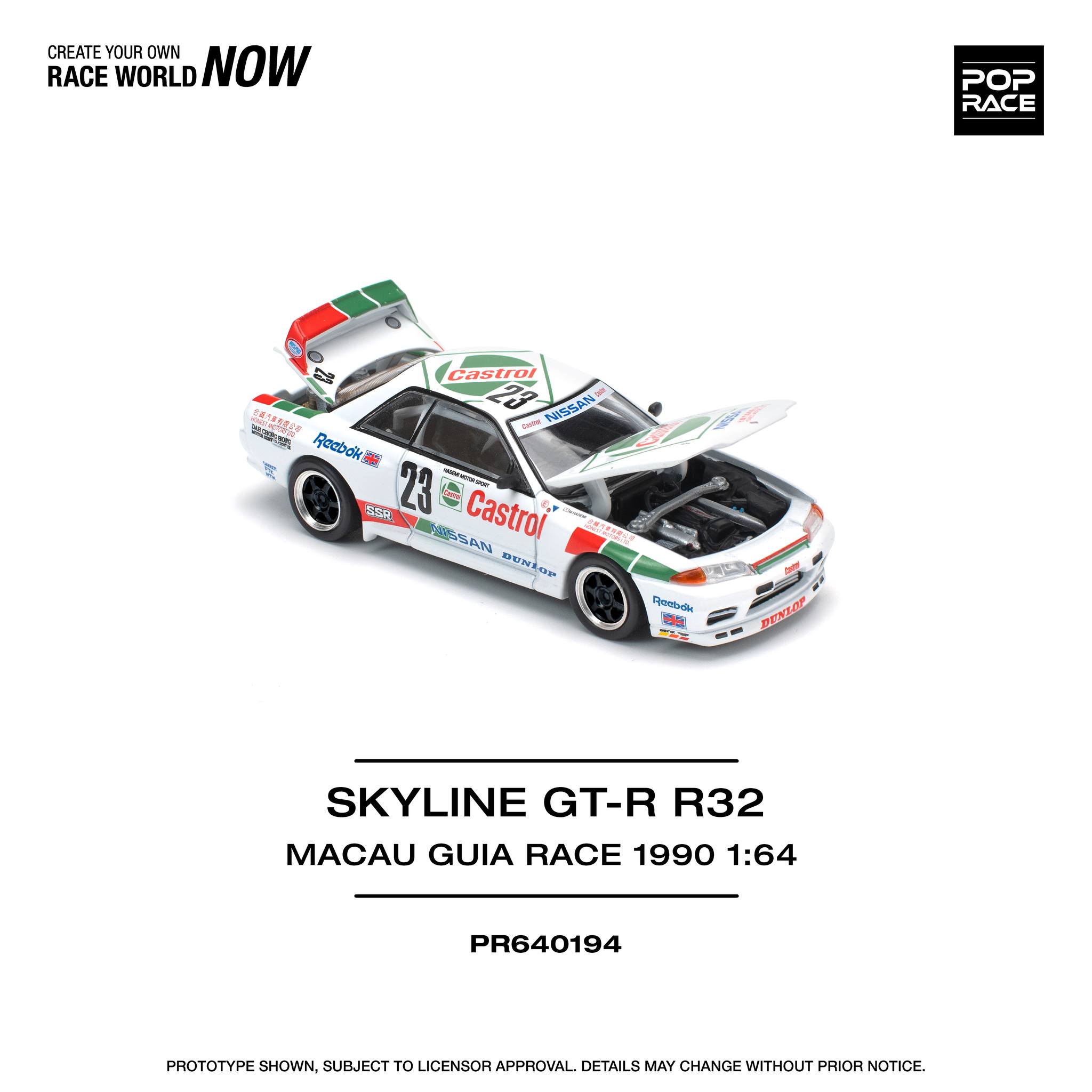 Pop Race - #PR64-194 - Skyline GT-R (BNR32) # 22 - Nissan - "Castrol" - Macau Guia Race 1990 - 1/64