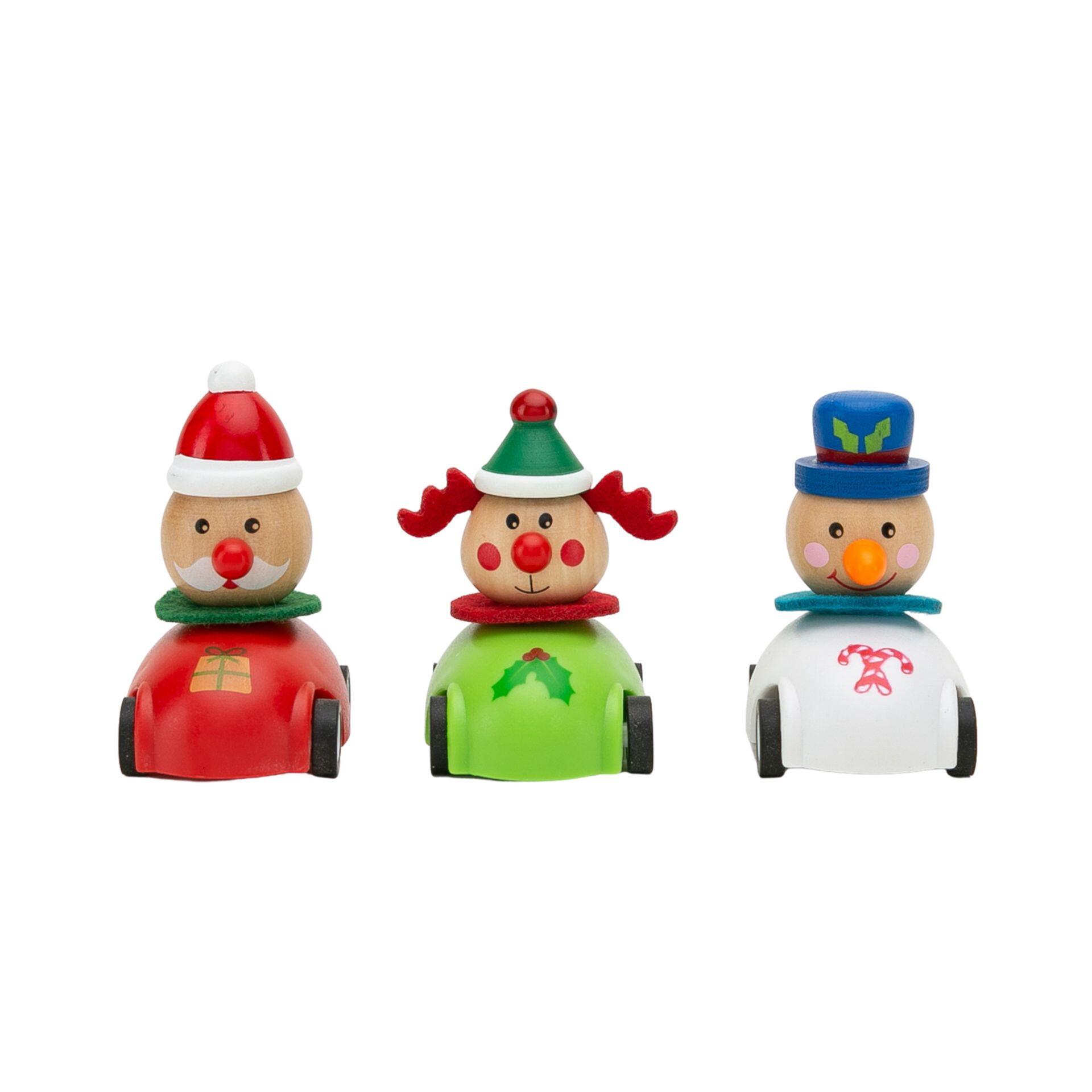 Festliches Holz-Rückziehauto für Kinder | Weihnachtsmann, Schneemann & Rentier | Saisonales Geschenk | Widdop
