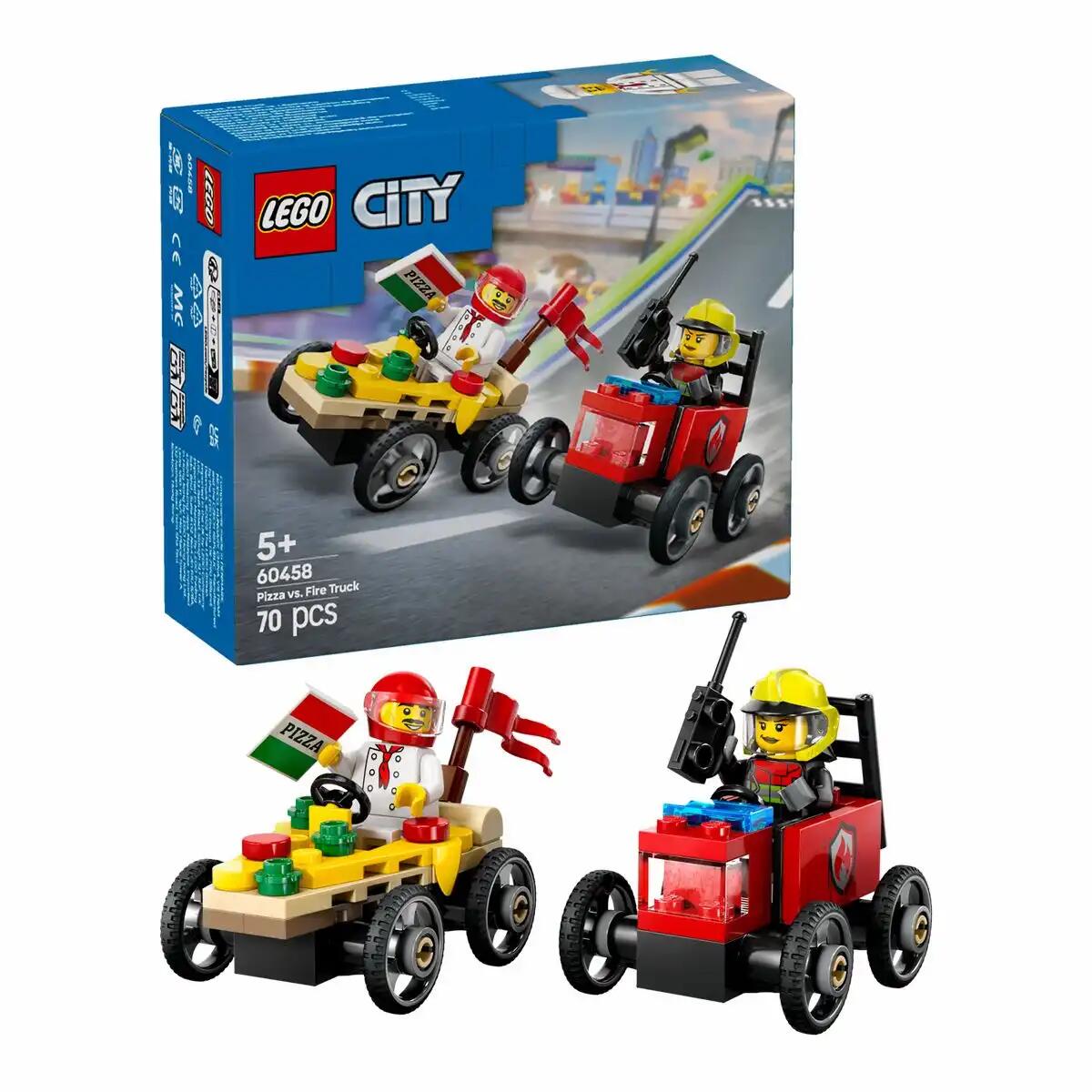Lego City fourgon de livraison de pizzas contre le camion de pompiers