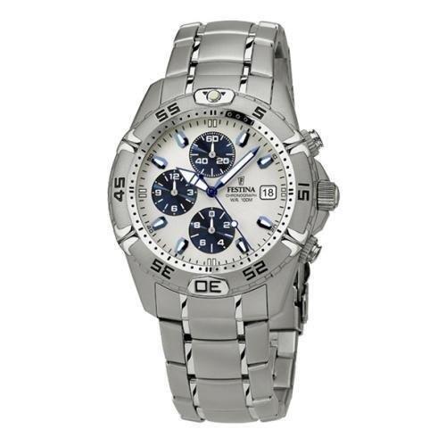 Festina Herrenuhr mit Stahlarmband und einem zweiten Lederarmband.