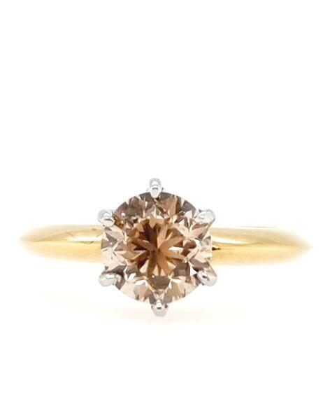 Bague solitaire or jaune 18K avec 2ct diamant champagne naturel serti 6 griffes or blanc 18K
