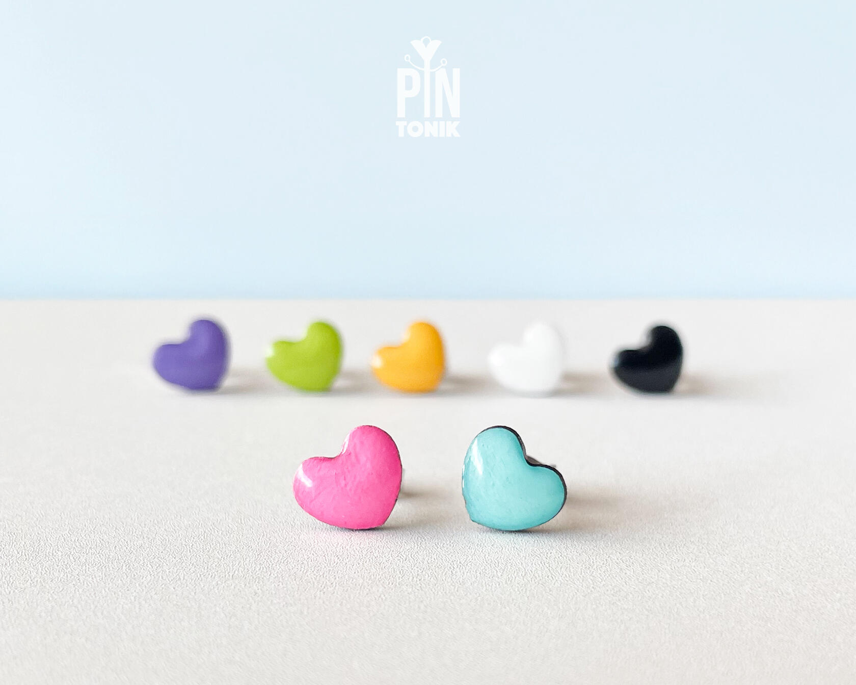 Mix & Match Heart Stud Earrings | Colorful Wooden Heart Earrings | PinTonik