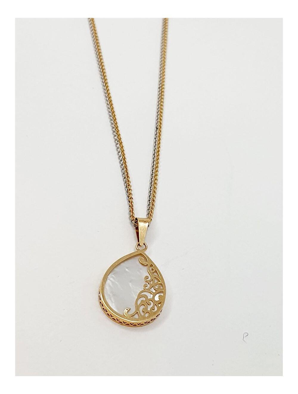 # Yellow and white gold chain necklace with mother-of-pearl pendant 42cm