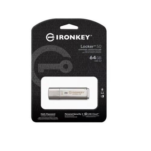 Kingston 64 Go IronKey Locker Plus 50 USB chiffré AES vers le Cloud IKLP50/64GB Gris