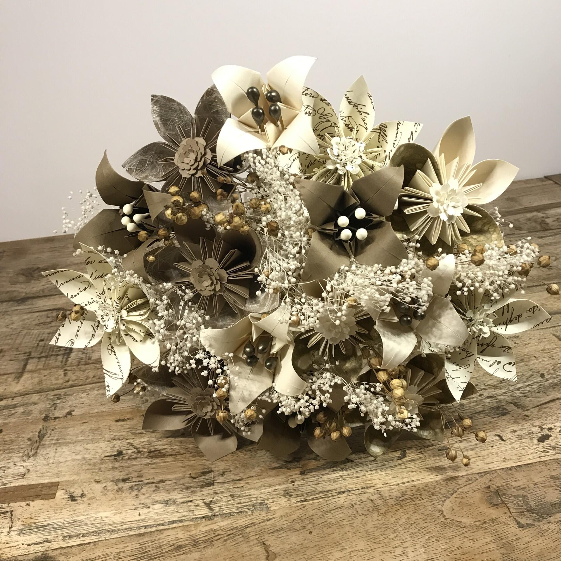 White and beige origami bouquet