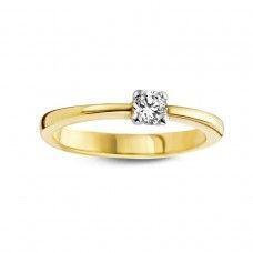 Solitaire-Ring aus 18K Gelbgold mit 0,20 ct natürlichem Diamanten, gefasst in 4 Krappen aus 18K Weißgold