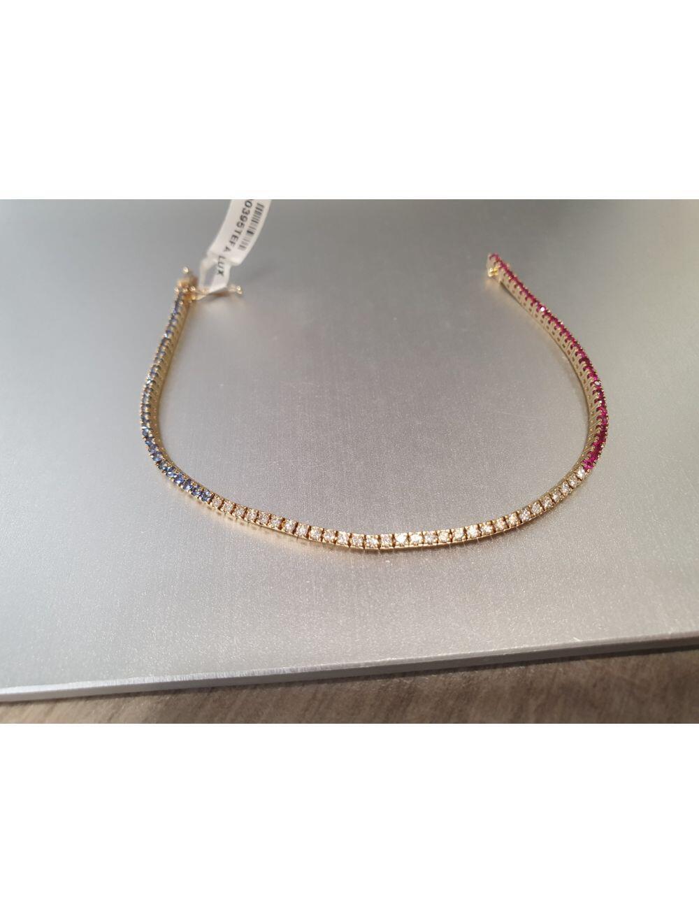 # Armband aus Gelbgold mit Saphiren, natürlichen Diamanten und Rubinen, 'Flagge' in den Farben von Luxemburg oder Frankreich, insgesamt 1.50ct