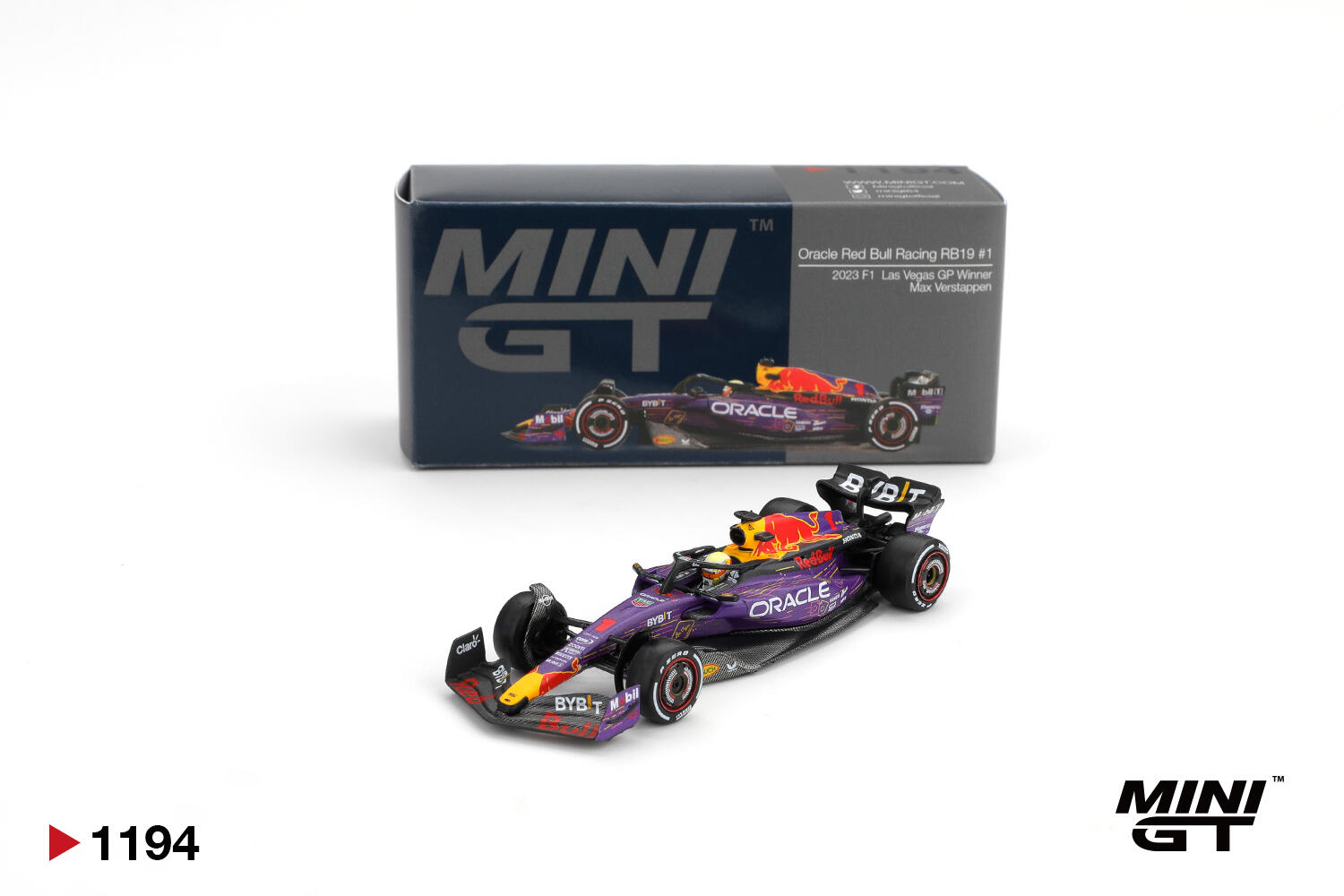 Mini GT - #MGT01194-L - Oracle Red Bull Racing RB19 #1 - Max Verstappen - 2023 F1 Las Vegas GP Winner - 1/64